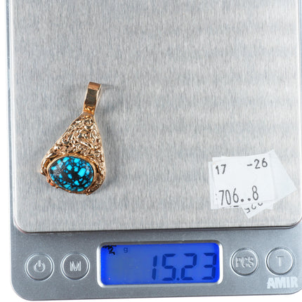 Elias Perez Martinez 14k gold/sterling silver high grade turquoise pendant
