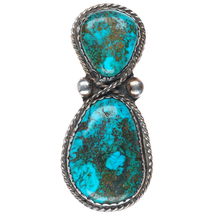 Vintage Navajo sterling silver high grade turquoise rope edge 2 stone pendant