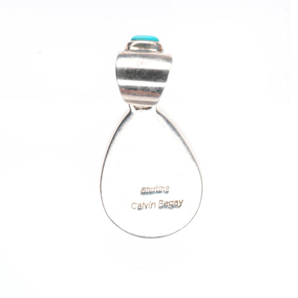 Calvin Begay Navajo sterling silver turquoise, lapis, lab Opal necklace pendant