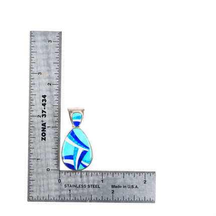 Calvin Begay Navajo sterling silver turquoise, lapis, lab Opal necklace pendant