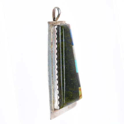 Vintage NC Santo Domingo  Native American sterling silver stone inlay pendant