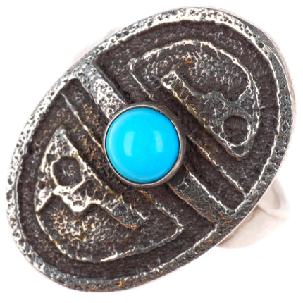 sz8.5 vintage Native American Tufa Cast sterling silver ring with turquoise