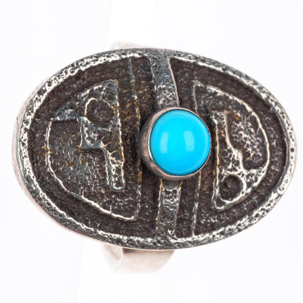 sz8.5 vintage Native American Tufa Cast sterling silver ring with turquoise