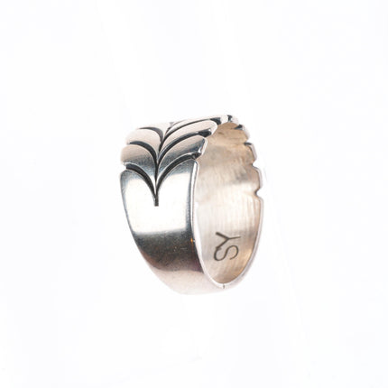 sz10 Steve Yellowhorse Navajo sterling silver stamped band ring