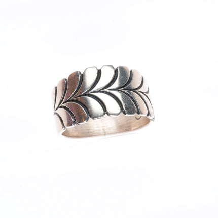 sz10 Steve Yellowhorse Navajo sterling silver stamped band ring