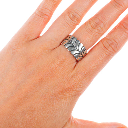 sz10 Steve Yellowhorse Navajo sterling silver stamped band ring