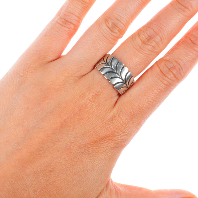 sz10 Steve Yellowhorse Navajo sterling silver stamped band ring