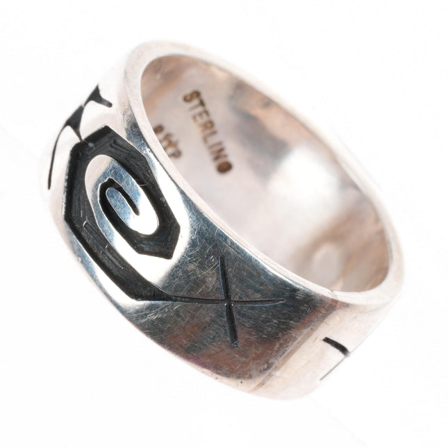 sz10 vintage RP Hopi sterling silver corn overlay ring spider hallmark