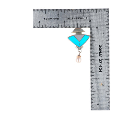 Ray Tracey Knifewing turquoise, pearl, shell sterling silver pendant