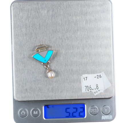 Ray Tracey Knifewing turquoise, pearl, shell sterling silver pendant
