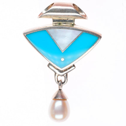 Ray Tracey Knifewing turquoise, pearl, shell sterling silver pendant