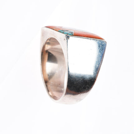sz11.75 CK Navajo sterling silver turquoise, spiny oyster, lapis inlay ring