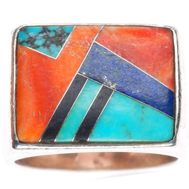 sz11.75 CK Navajo sterling silver turquoise, spiny oyster, lapis inlay ring