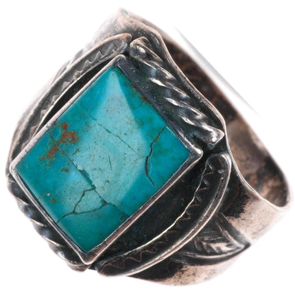 sz7 30's-40's Navajo stamped sterling silver ring blue gem turquoise