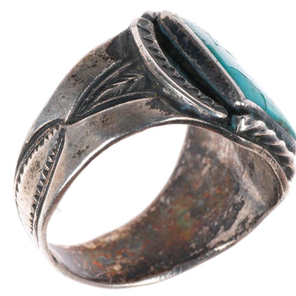 sz7 30's-40's Navajo stamped sterling silver ring blue gem turquoise