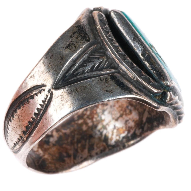 sz7 30's-40's Navajo stamped sterling silver ring blue gem turquoise