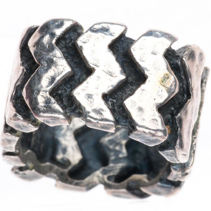 sz9.5 Dian Malouf chunky sterling silver brutalist zig zag band ring