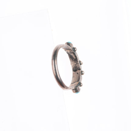 sz5 Vintage Zuni sterling silver dot dash turquoise slim band ring