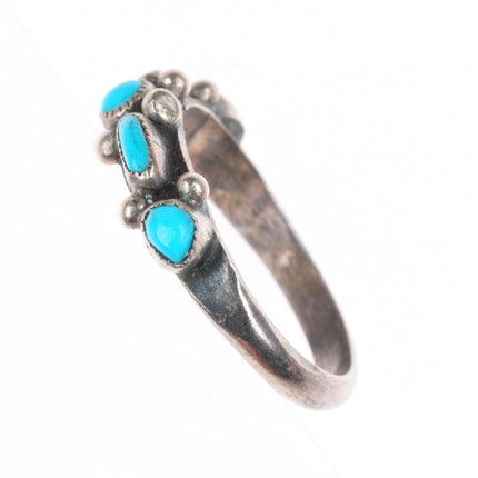 sz5 Vintage Zuni sterling silver dot dash turquoise slim band ring