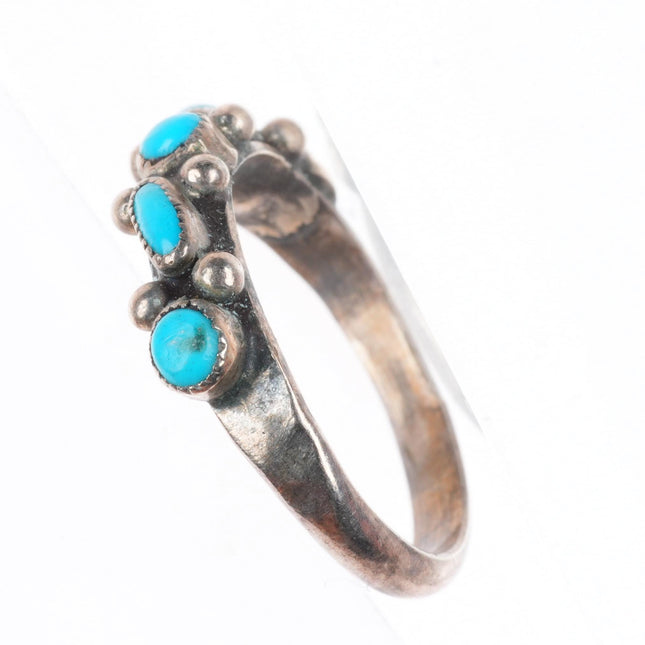 sz5 Vintage Zuni sterling silver dot dash turquoise slim band ring