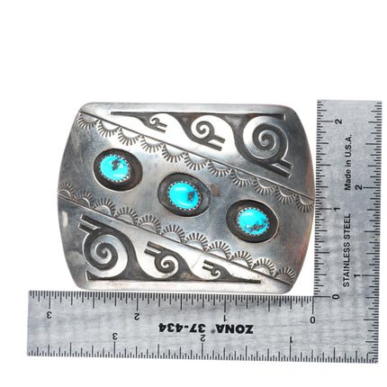 1.5" Rosco Scott Navajo sterling silver and turquoise vintage belt buckle