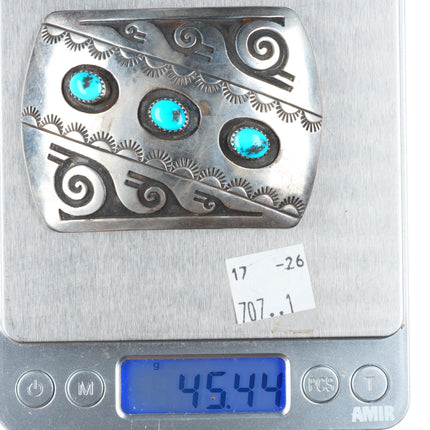 1.5" Rosco Scott Navajo sterling silver and turquoise vintage belt buckle