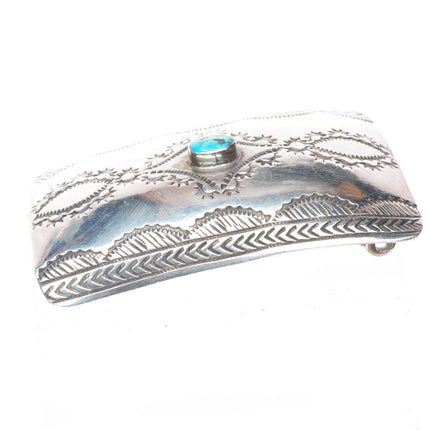 1.5" Vintage heavily stamped Navajo sterling silver and turquoise belt buckle