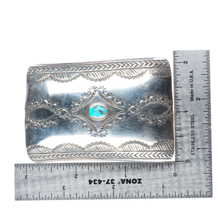 1.5" Vintage heavily stamped Navajo sterling silver and turquoise belt buckle