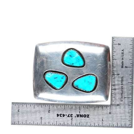 1.5" Vintage modernist Navajo shadowbox sterling silver -turquoise belt buckle