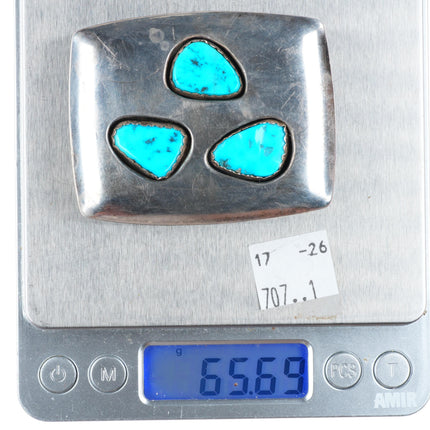 1.5" Vintage modernist Navajo shadowbox sterling silver -turquoise belt buckle