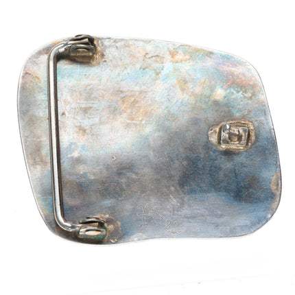 1.75" Vintage Birds Eye Kingman turquoise Navajo sterling silver belt buckle