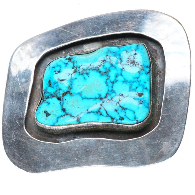1.75" Vintage Birds Eye Kingman turquoise Navajo sterling silver belt buckle
