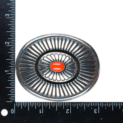 1.5" Tommy Jackson Navajo sterling silver turquoise and coral belt buckle