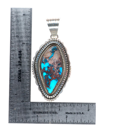 Large Arizona Bisbee turquoise sterling silver pendant by Spencer Navajo