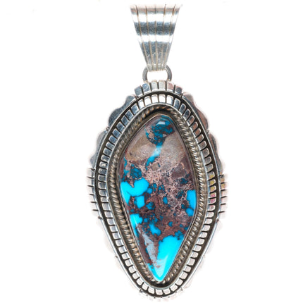 Large Arizona Bisbee turquoise sterling silver pendant by Spencer Navajo