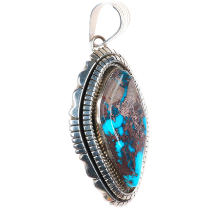 Large Arizona Bisbee turquoise sterling silver pendant by Spencer Navajo