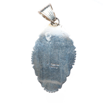 Large Arizona Bisbee turquoise sterling silver pendant by Spencer Navajo