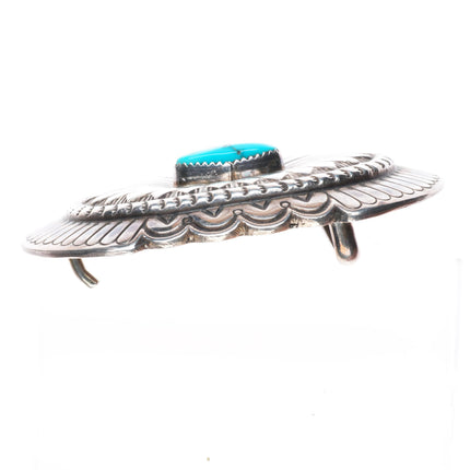 1.5" vintage Navajo sterling silver rayed concho style belt buckle w/ turquoise