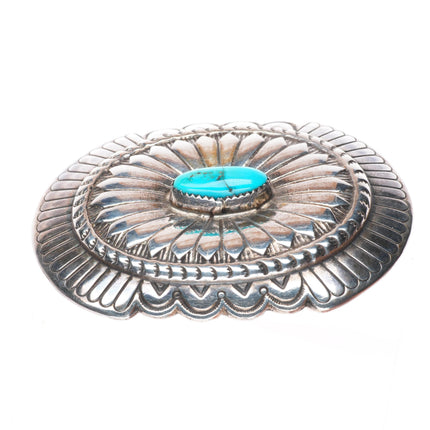 1.5" vintage Navajo sterling silver rayed concho style belt buckle w/ turquoise