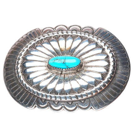 1.5" vintage Navajo sterling silver rayed concho style belt buckle w/ turquoise