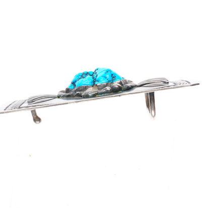 1.75" Vintage Navajo Sterling silver stamped turquoise nugget belt buckle JVT