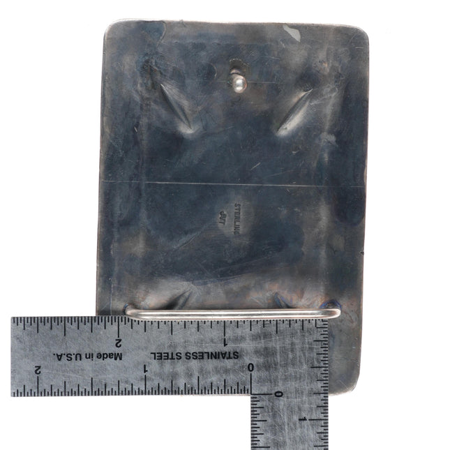 1.75" Vintage Navajo Sterling silver stamped turquoise nugget belt buckle JVT