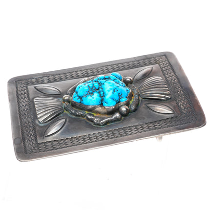 1.75" Vintage Navajo Sterling silver stamped turquoise nugget belt buckle JVT