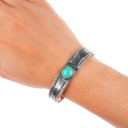 6.3" c1938-1942 US Navajo 1 sterling silver stamped cuff bracelet with turquoise