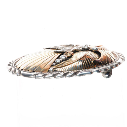 1.5" Vintage Navajo sterling silver gold filled eagle belt buckle