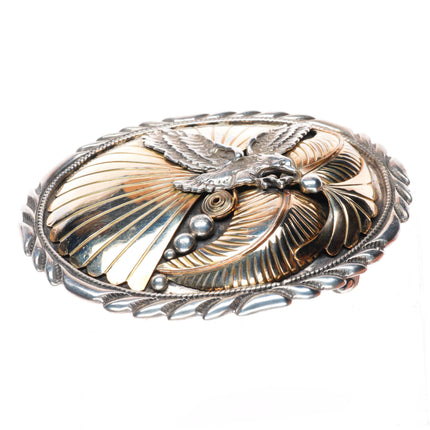 1.5" Vintage Navajo sterling silver gold filled eagle belt buckle