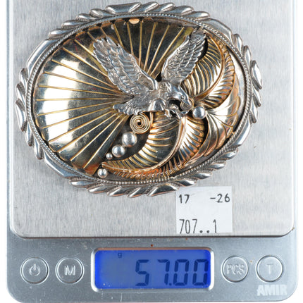 1.5" Vintage Navajo sterling silver gold filled eagle belt buckle