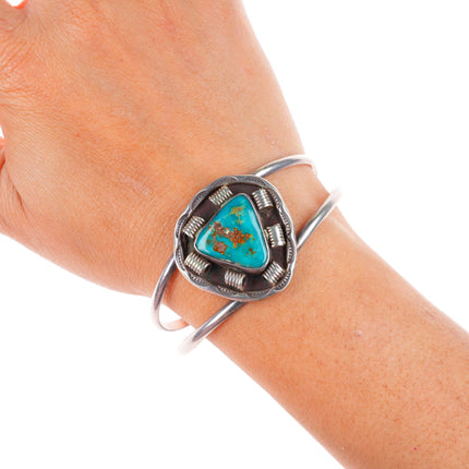6.4" Vintage Navajo Blue Gem turquoise sterling silver cuff bracelet