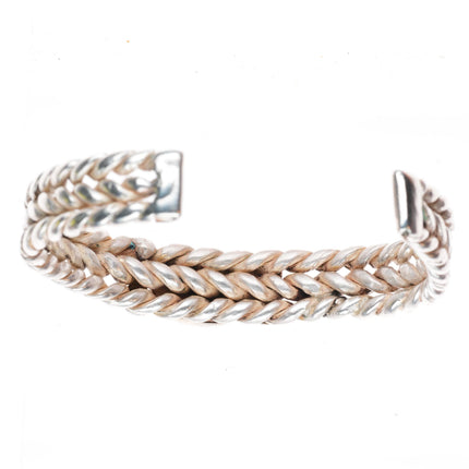 6.5" Vintage Navajo sterling silver braided #8 turquoise cuff bracelet