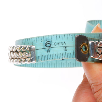 6.5" Vintage Navajo sterling silver braided #8 turquoise cuff bracelet
